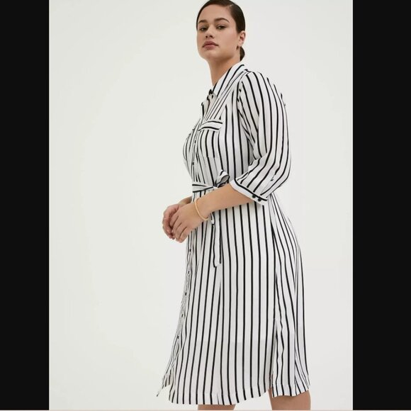 Torrid Black White Stripe Georgette Midi Shirt Dress 2 2X 18 20 NWT - Picture 3 of 6